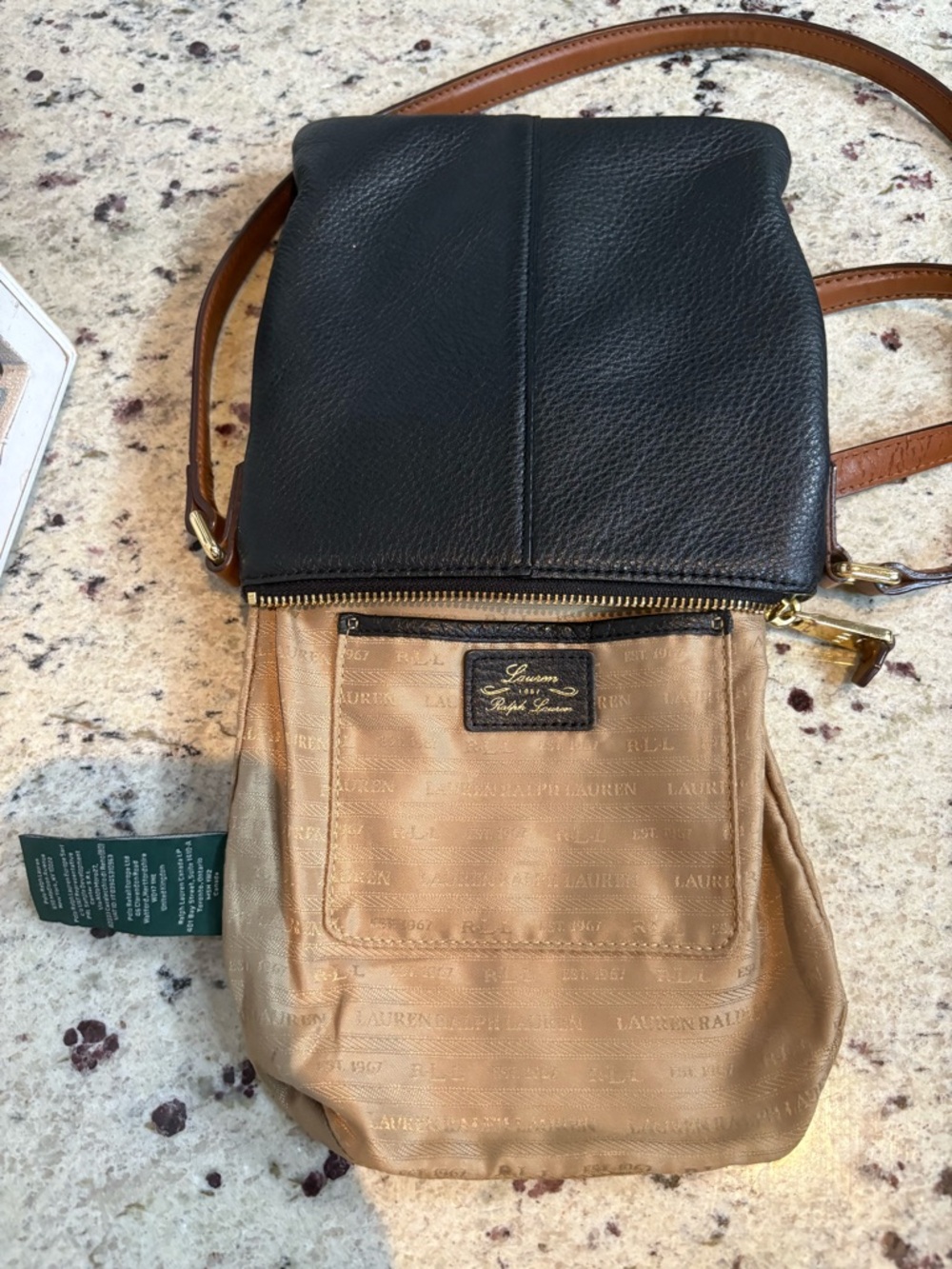 Ralph Lauren Black Pebbled Leather Crossbody with Brown Strap - Picture 5 of 16